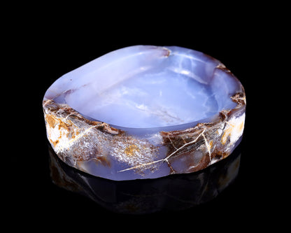 6.0" Blue Chalcedony Hand Carved Crystal Ashtray Fruit Tray