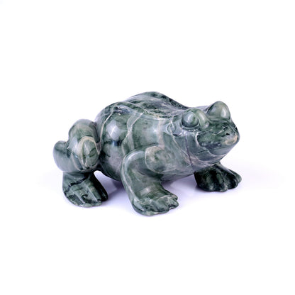 2.8" Jiulong Jade Hand Carved Crystal Frog Sculpture