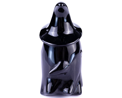 Cute 3.5" Black Obsidian Hand Carved Crystal Ghost Sculpture,Halloween Gift