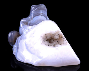 5.1" Geode Agate Hand Carved Crystal Frog Sculpture