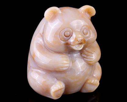 2.9" Chalcedony Hand Carved Crystal Panda Sculpture