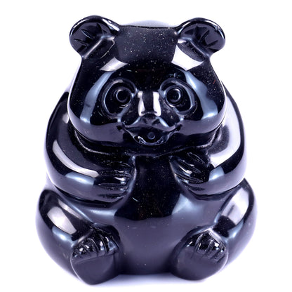 2.9" Black Obsidian Hand Carved Crystal Panda Sculpture