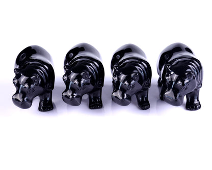 3.9" Black Obsidian Hand Carved Crystal Hippo Sculpture