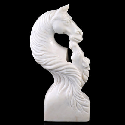 Amazing 10.2" White Jade Hand Carved Crystal Horse Sculpture