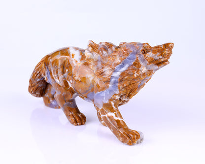9.8" Chalcedony Hand Carved Crystal Wolf Sculpture