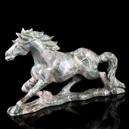 Amazing 11.6" Jiulong Jade Hand Carved Crystal Horse Sculpture