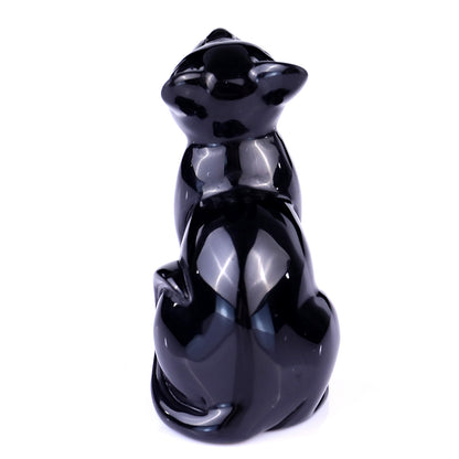 3.0" Black Obsidian Hand Carved Crystal Cat Sculpture