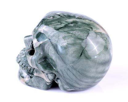 2.9" Jiulong Jade Hand Carved Crystal Realistic Skull Sculpture
