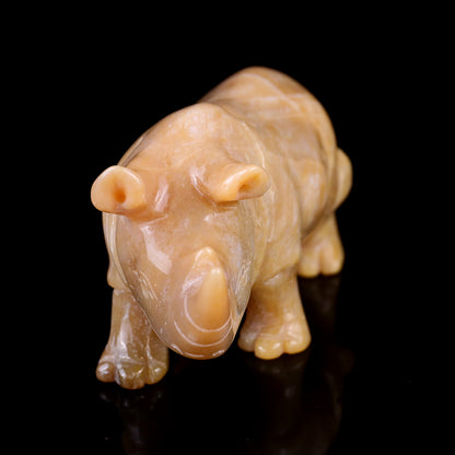 4.1" Chalcedony Hand Carved Crystal Rhinoceros Sculpture
