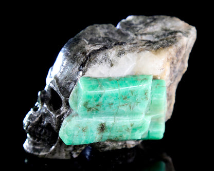 2.6" Natural Emerald Hand Carved Crystal Skull Sculpture