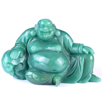 7.5" Green Aventurine Hand Carved Crystal Buddha Sculpture