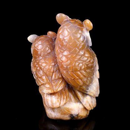 4.7" Chalcedony Hand Carved Crystal Owl Sculpture
