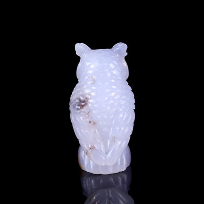 3.1" Blue Chalcedony Hand Carved Crystal Owl Sculpture