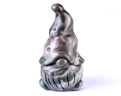 2.8” Natural Jiulong Jade Hand Carved Crystal Bearded Elf Sculpture, Halloween Gift