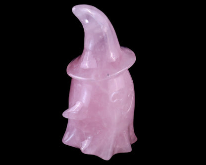 3.6” Natural Rose Quartz Hand Carved Crystal Wizard Ghost Sculpture, Halloween Gift