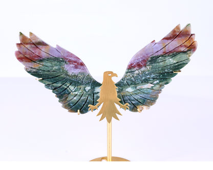 5.1" Indian Agate Hand Carved Crystal Eagle Wings Sculpture