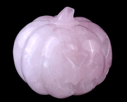 2.6” Natural Rose Quartz Hand Carved Crystal Pumpkin Sculpture, Halloween Gift