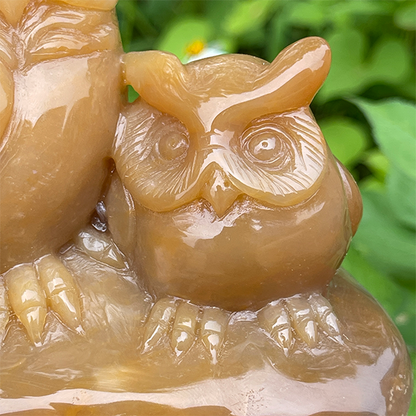 5.0" Chalcedony Hand Carved Crystal Owls Sculpture