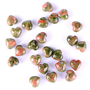 0.8" Pink and Green Unakite Hand Carved Crystal Heart
