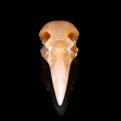 4.7" Chalcedony Hand Carved Crystal Raven Skull Sculpture