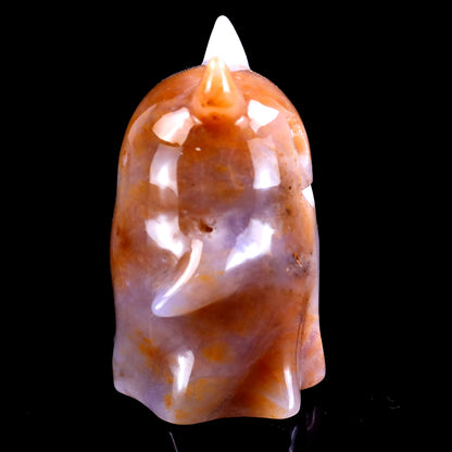 3.0” Natural Chalcedony Hand Carved Crystal Ghost Sculpture, Halloween Gift