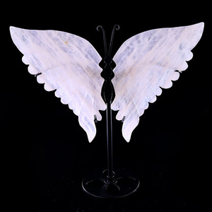 7.0" Rose Quartz Hand Carved Crystal Butterfly Wings Sculpture