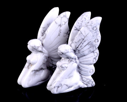 3.0" Howlite Hand Carved Crystal Flower Faerie Sculpture