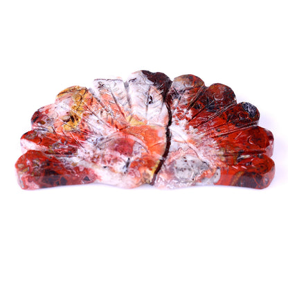 3.3" Red Crazy Lace Agate Hand Carved Crystal Peacock Tail Wings Sculpture