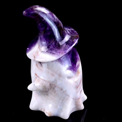3.6” Natural Dream Amethyst Hand Carved Crystal Wizard Ghost Sculpture, Halloween Gift