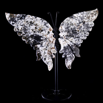 7.0" Moss Agate Hand Carved Crystal Butterfly Wings Sculpture