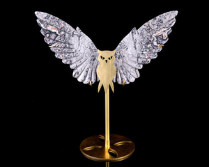 5.0" Map Jasper Hand Carved Crystal Owl Wings Sculpture