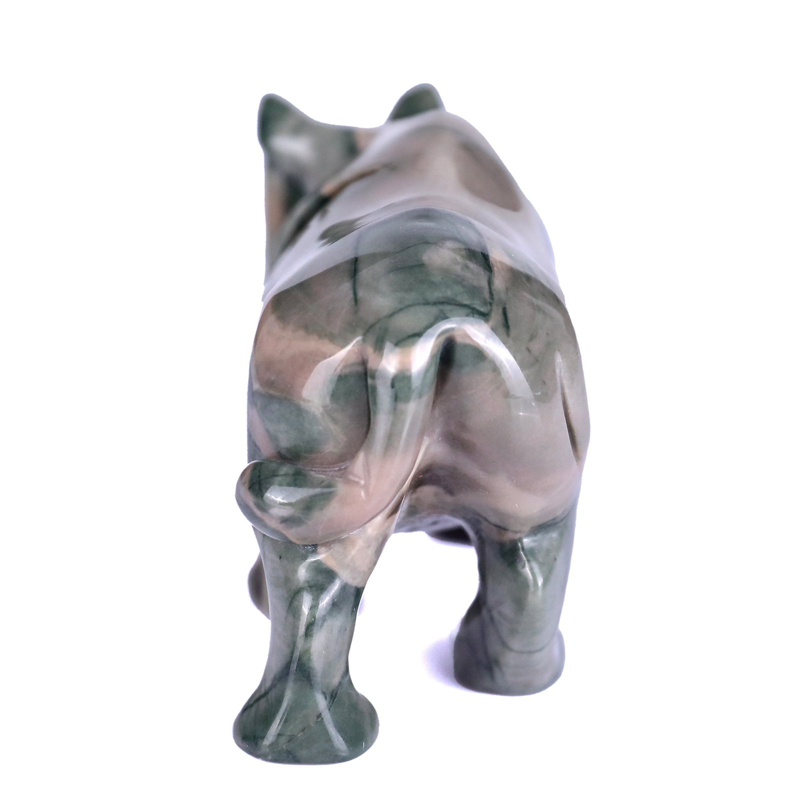Natural Green Jiulong Jade Rhinoceros Carved 
