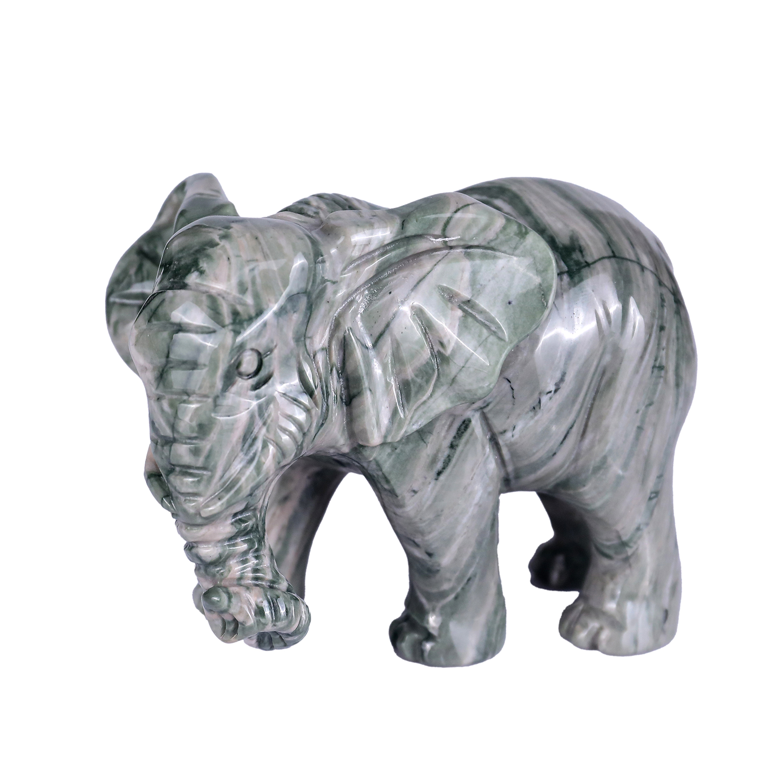Natural Green Jade Elephant Polished Carved Healing Gemstone