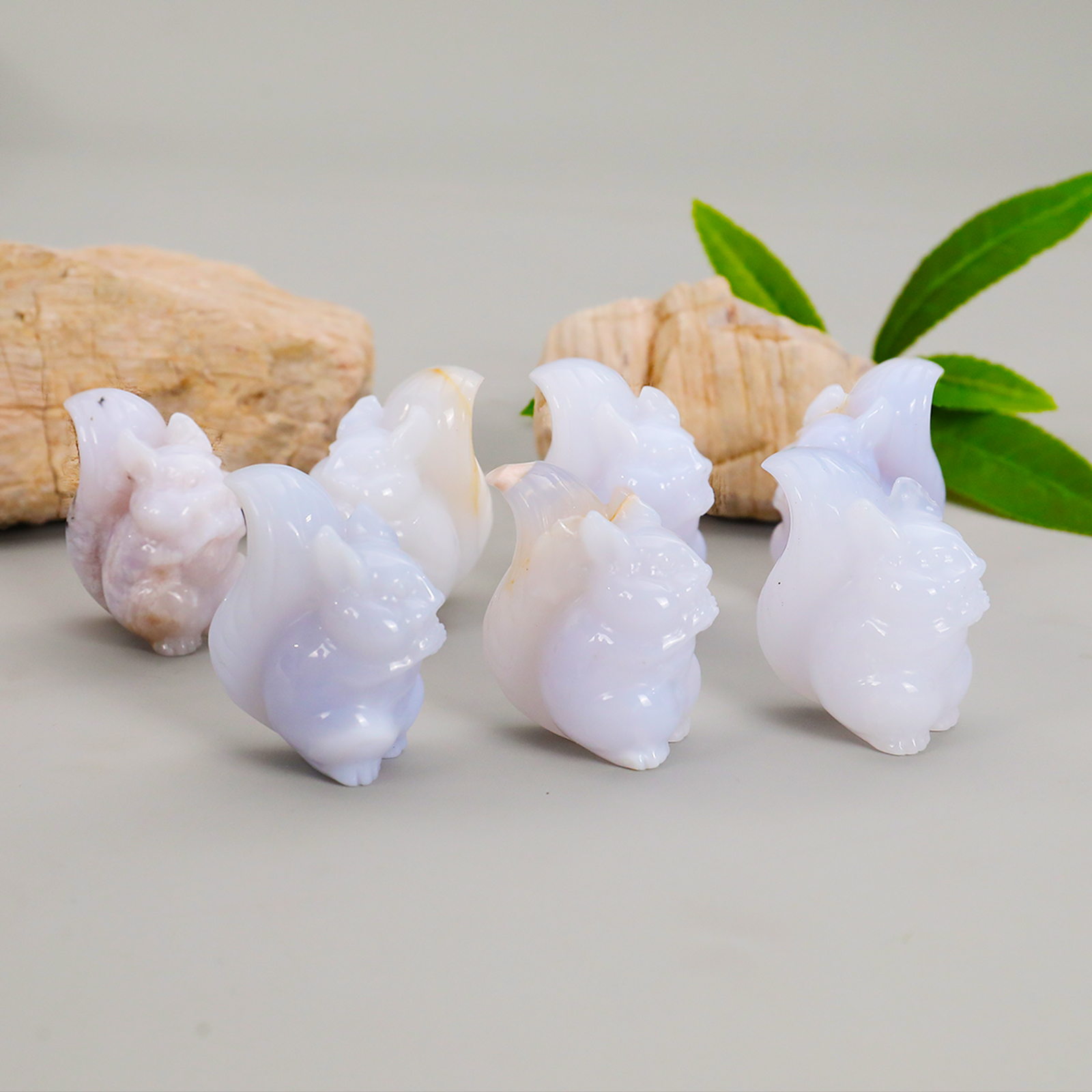 2 inch Natural Blue Chalcedony Crystal Carved Small Animal Carving Squirrel Sculpture for Gift