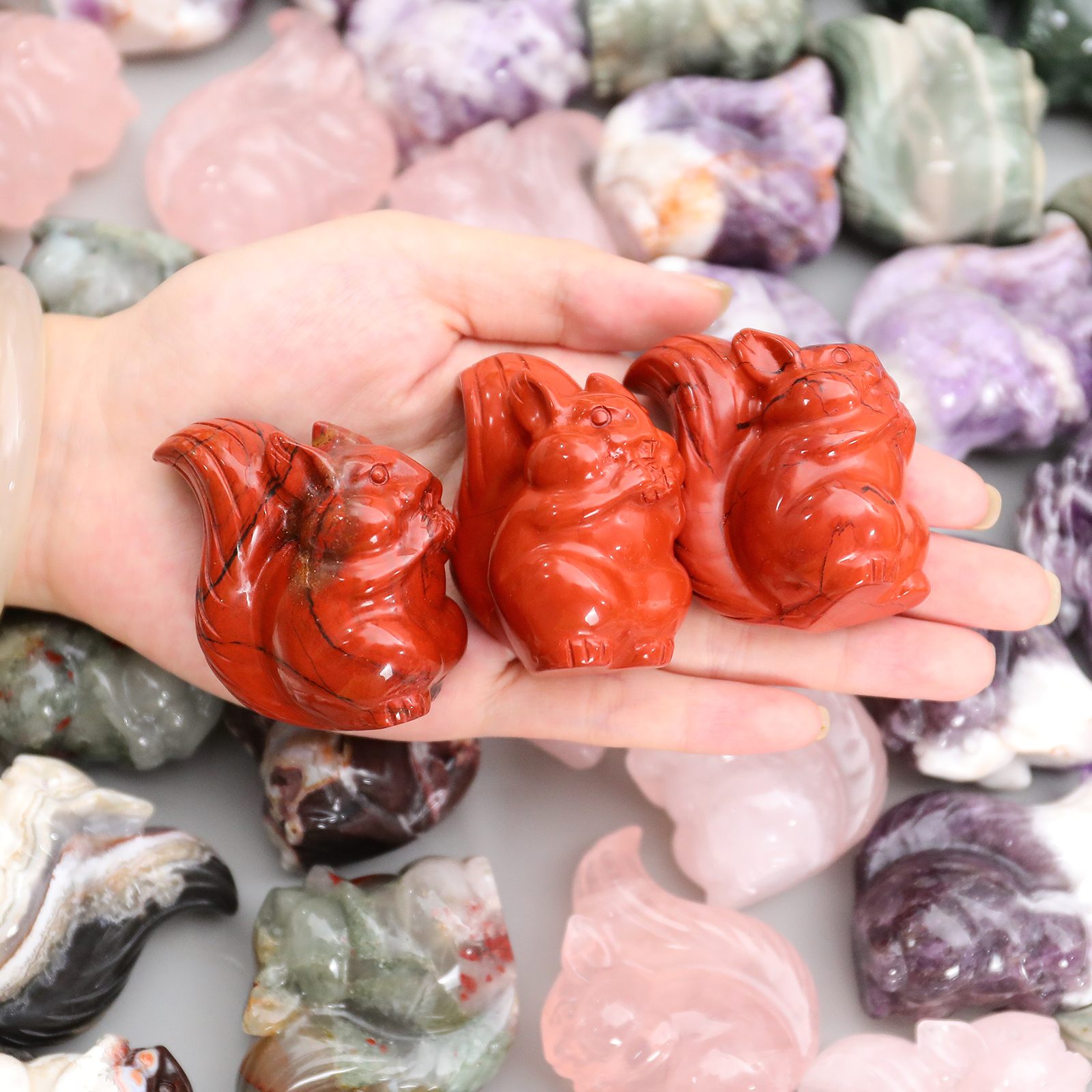 Crystal Carved Small Animal Carving Squirrel Sculpture,Gemstone Squirrel Decor