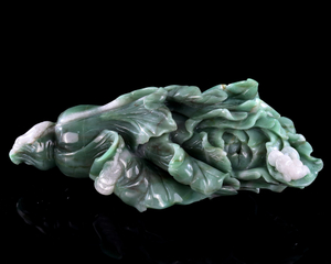 15" Green Aventurine Cabbage Sculpture – Hand-Carved Gemstone with "Hundred Wealth" Meaning