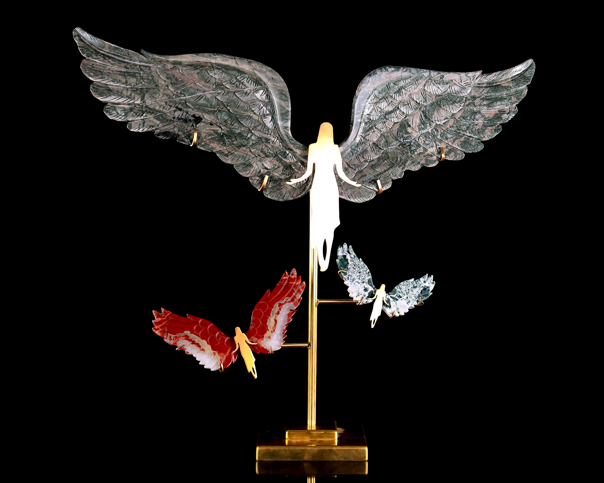 15" Natural Jiulong Jade Spirit Wings Sculpture – Hand-Carved Jade Artwork