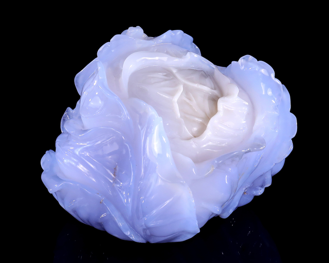 6.9" Blue Chalcedony Cabbage Carving Sculpture – Hand-Carved Natural Gemstone Vegetable Art