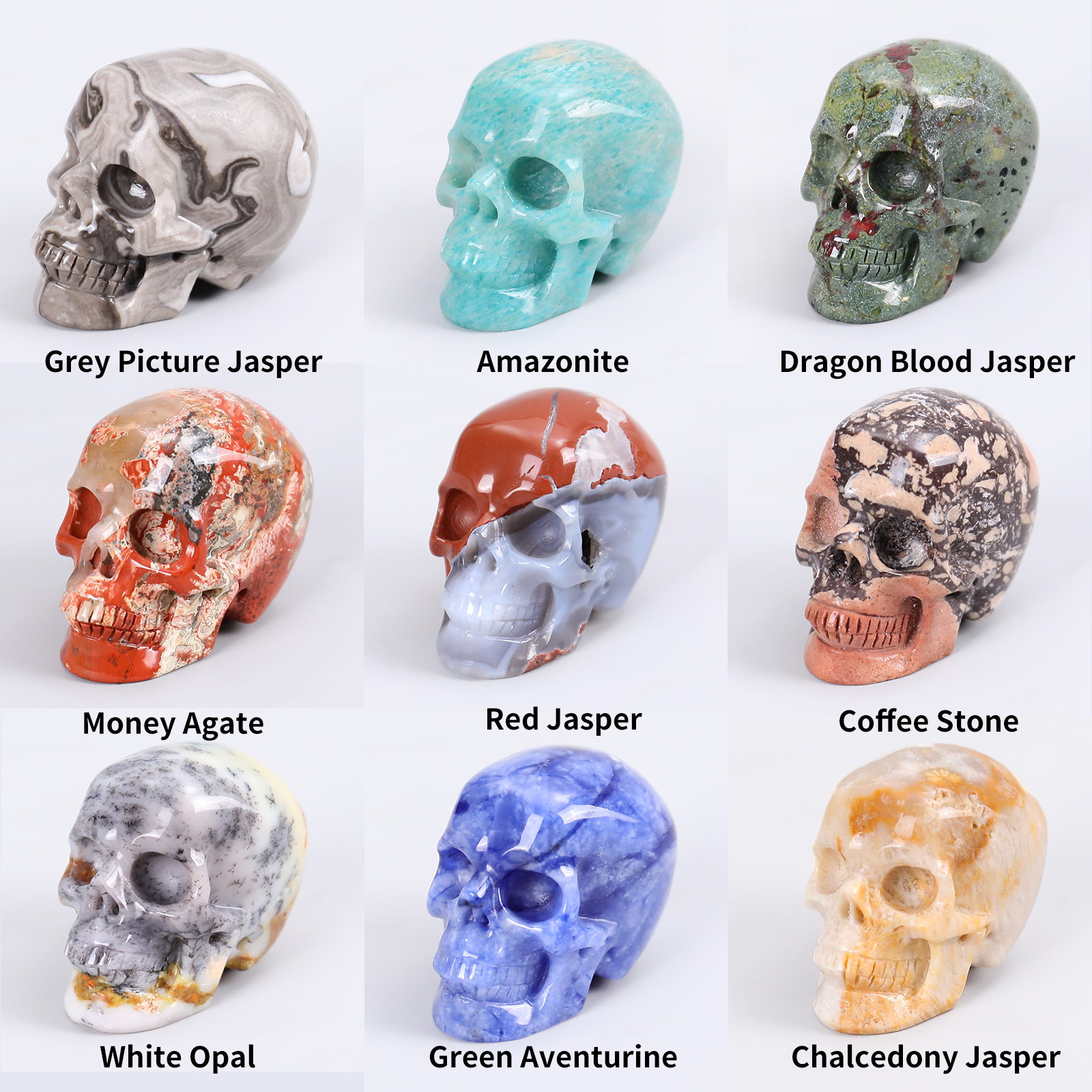 Wholesale Natural Gemstone Skull Bone Carving Healing Quartz Stone Crystal Crafts Collectible Decor for Souvenirs