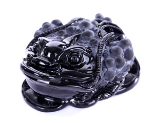 7 Inch Natural Obsidian Coin Dragon Turtle Statue - Feng Shui Lucky Charm for Wealth & Home Protection