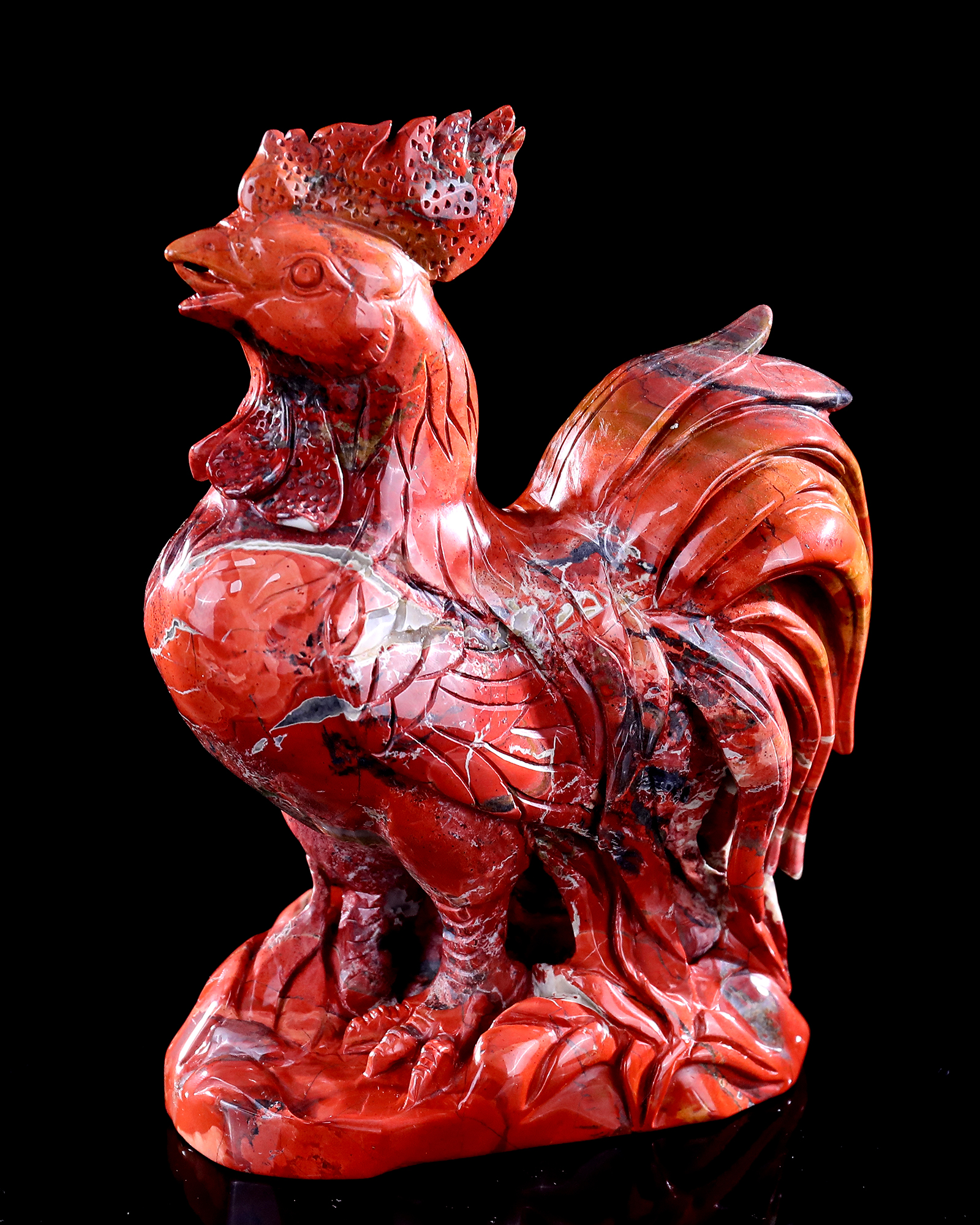 8.3" Red Jasper Carved Cock Sculpture, Vibrant Gemstone Art for Decor & Collection