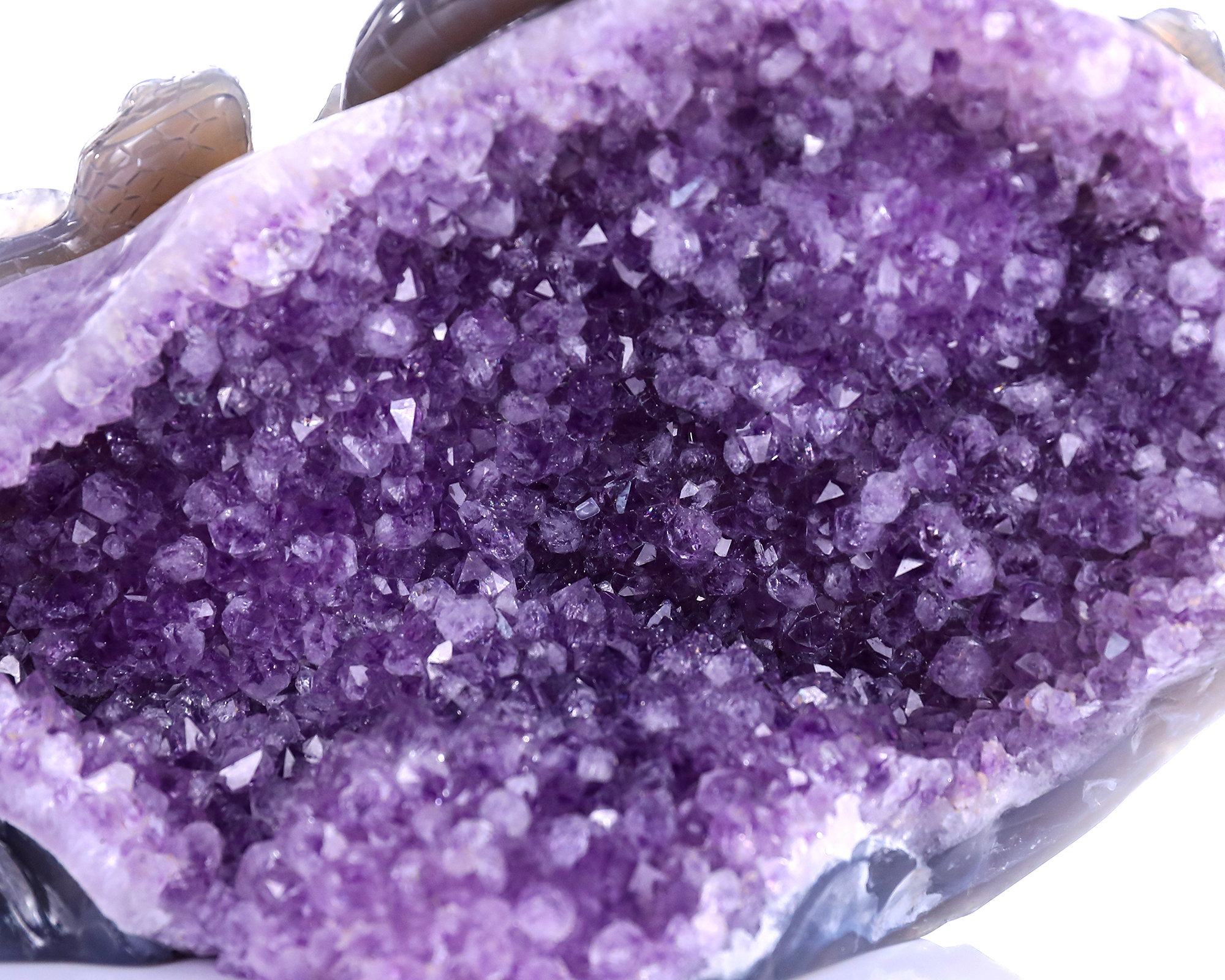 Unique Double - Snake Carved Amethyst Geode Cluster Ornament