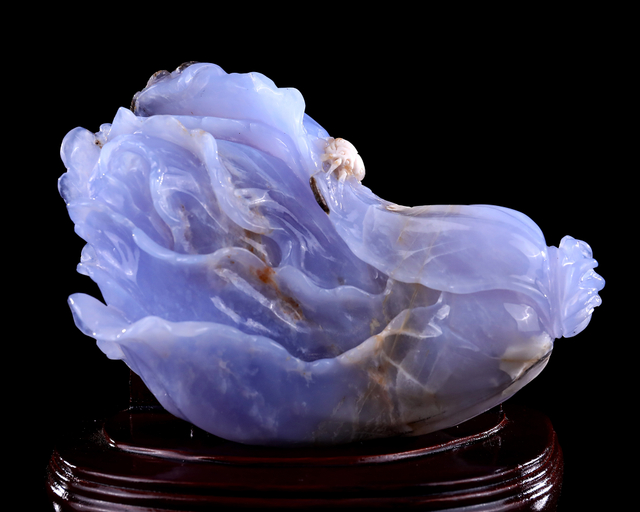 Natural Blue Chalcedony Hand-Carved Realistic Cabbage Ornament - Lucky Wealth Decor