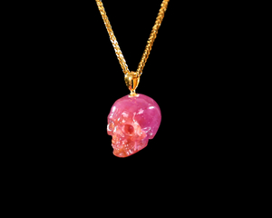20mm Mini Hand Carved Ruby Skull Pendant - 18K Gold Clasp Luxury Gemstone Jewelry