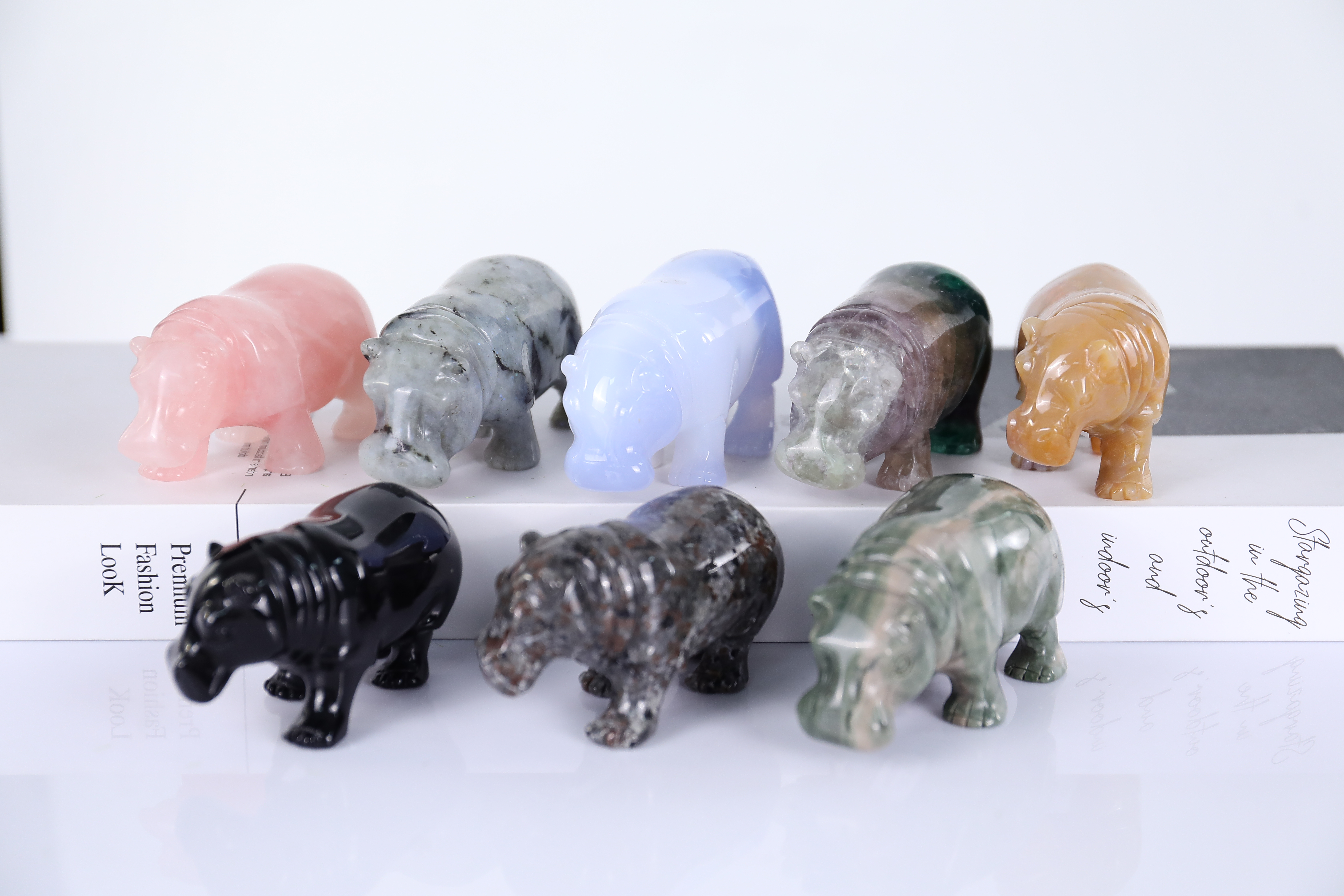 Artisan-Made Mini Hippo Carvings in Multiple Natural Jade Types - Perfect Gift for Collectors