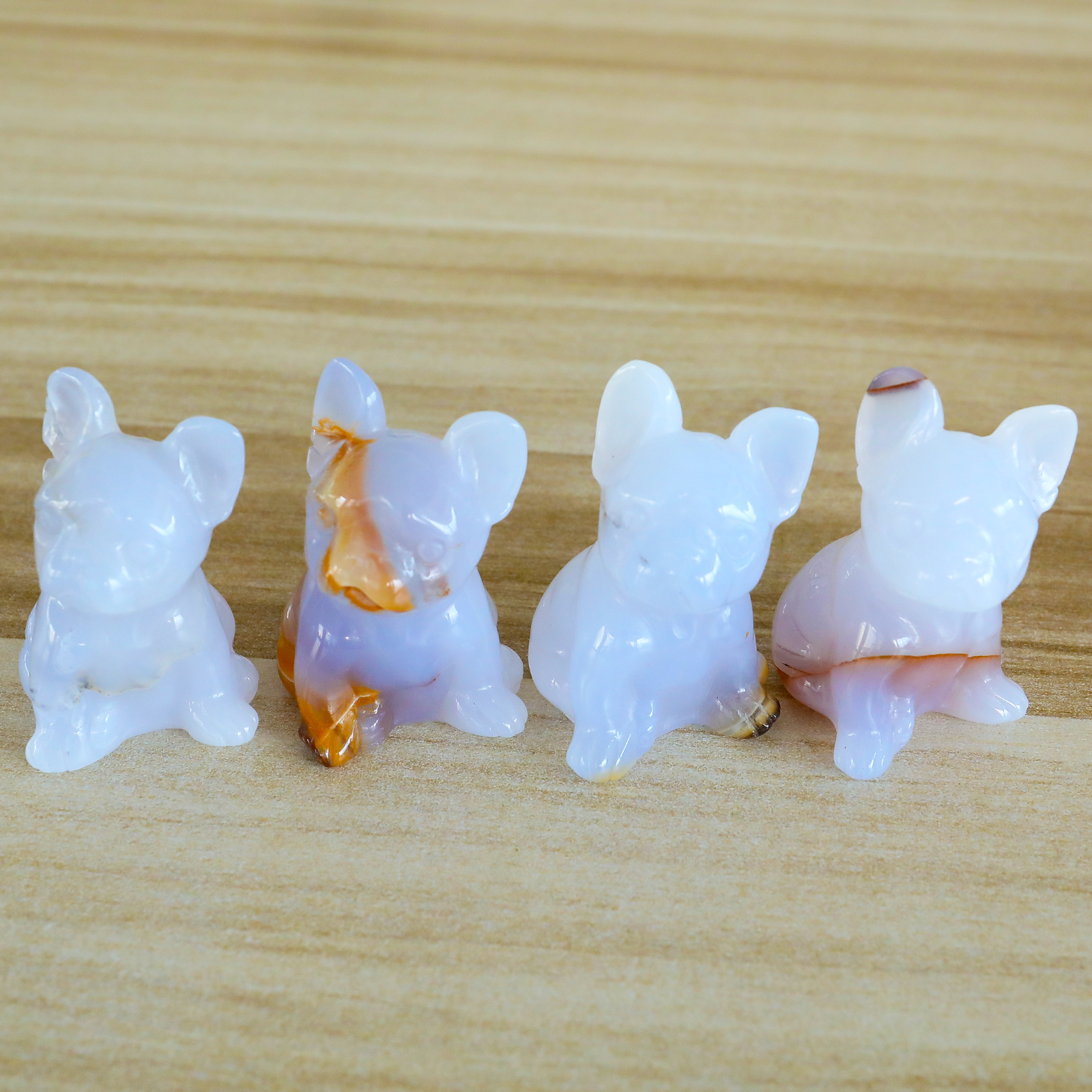 Natural Blue Chalcedony Carved Dog Decor, Mini Dog Sculpture,Fengshui Decor