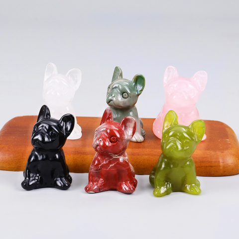 Handcrafted Mini Crystal Dog Sculpture, Natural Gemstone Dog Carving