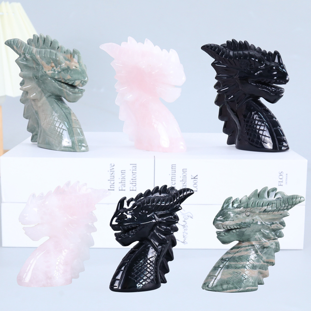 Handcrafted Multiple Jade Dragon Head Carvings - Natural Jade Decor & Collectibles