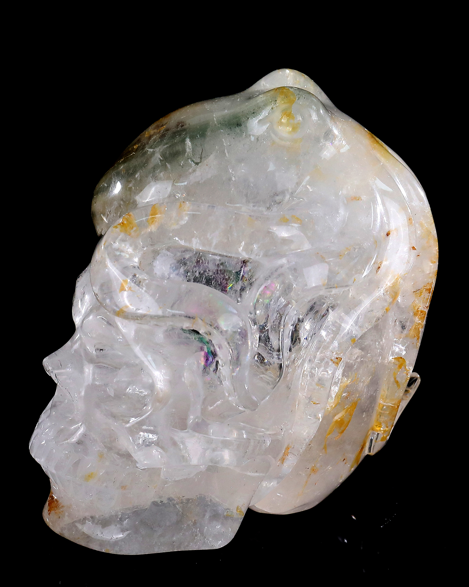 Hand-Carved 4-inch Clear Quartz Skull + Frog – Natural Gemstone Art for Curious Collectors