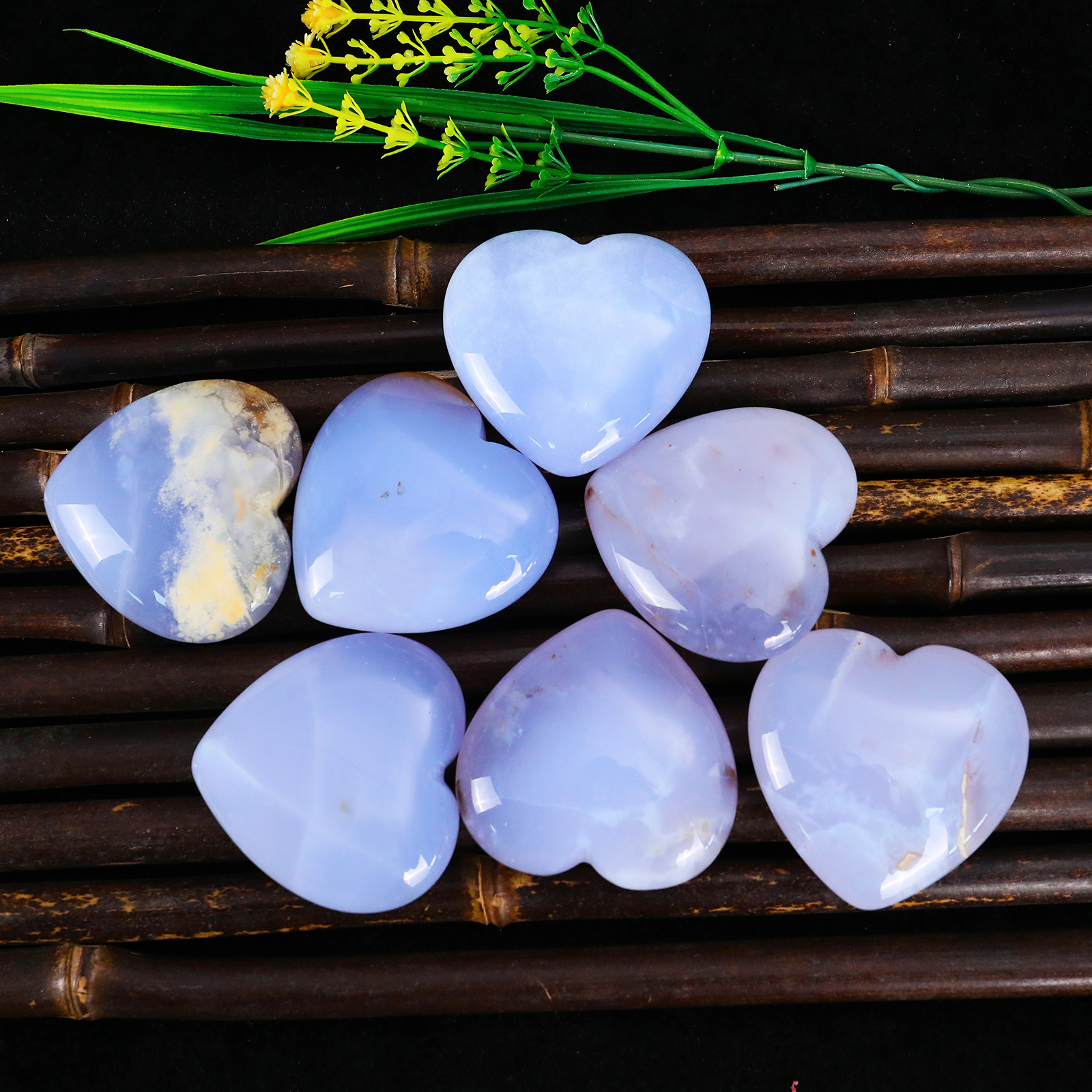 Natural Blue Chalcedony Hand-Carved Heart Decorative Stone - Unique Home & Office Ornament